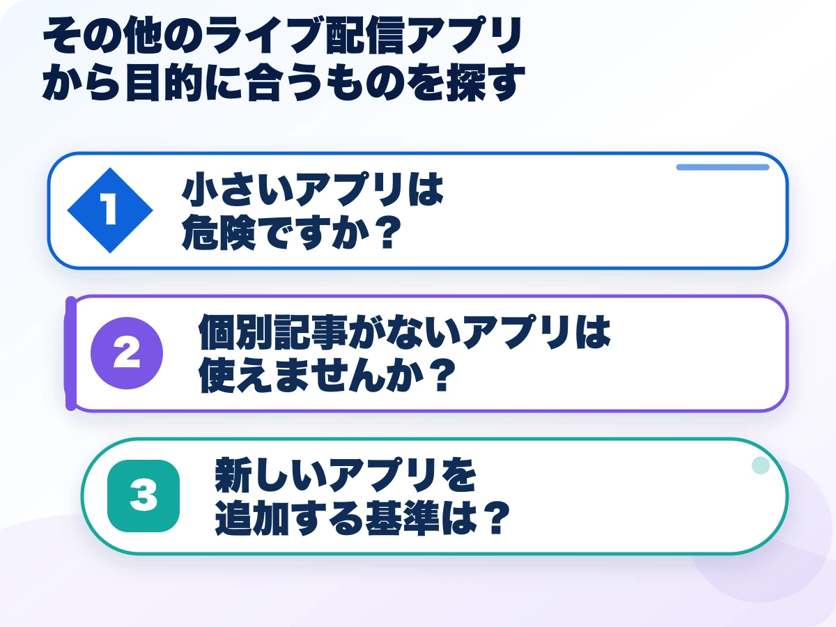 その他のライブ配信アプリから目的に合うものを探すを実行する前の三つの確認