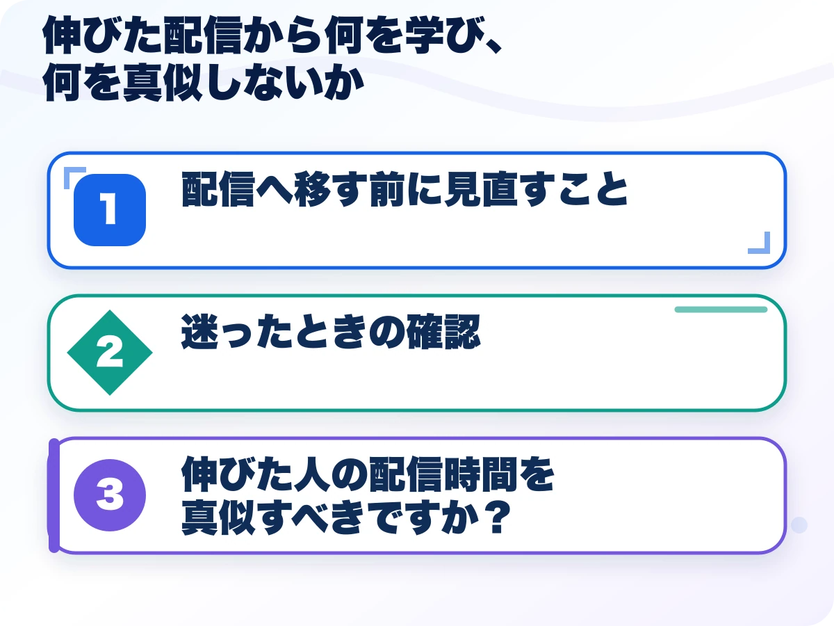 伸びた配信から何を学び、何を真似しないかを実行する前の三つの確認