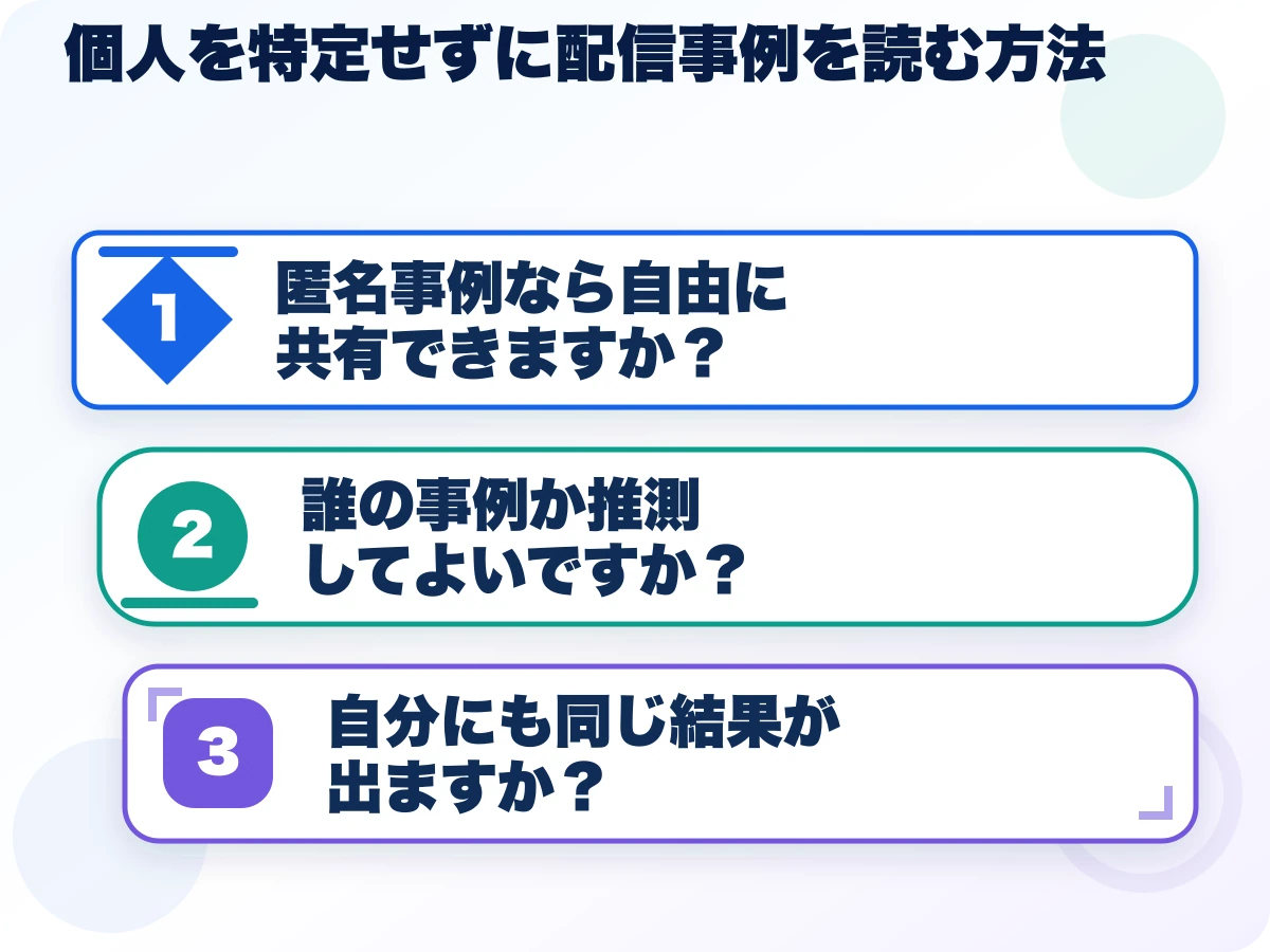 個人を特定せずに配信事例を読む方法を実行する前の三つの確認