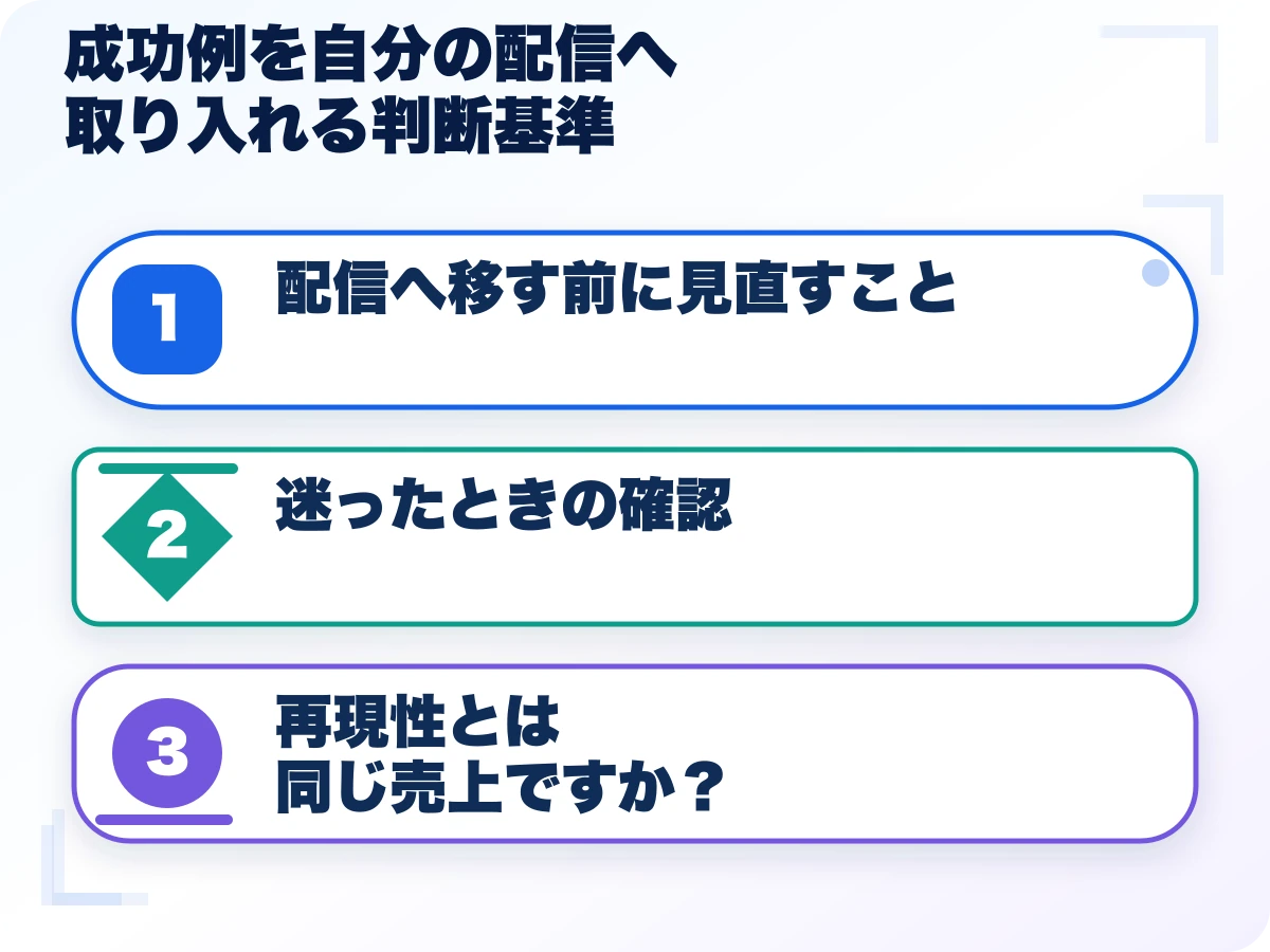 成功例を自分の配信へ取り入れる判断基準を実行する前の三つの確認