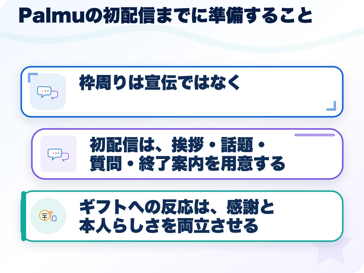 Palmu(パルム)の初配信までに準備することの三つのポイント