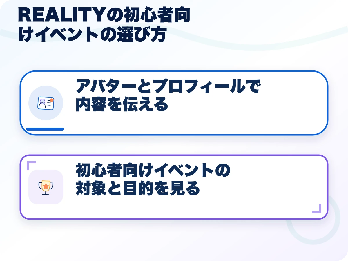 REALITY（リアリティ）の初心者向けイベントの選び方の全体像
