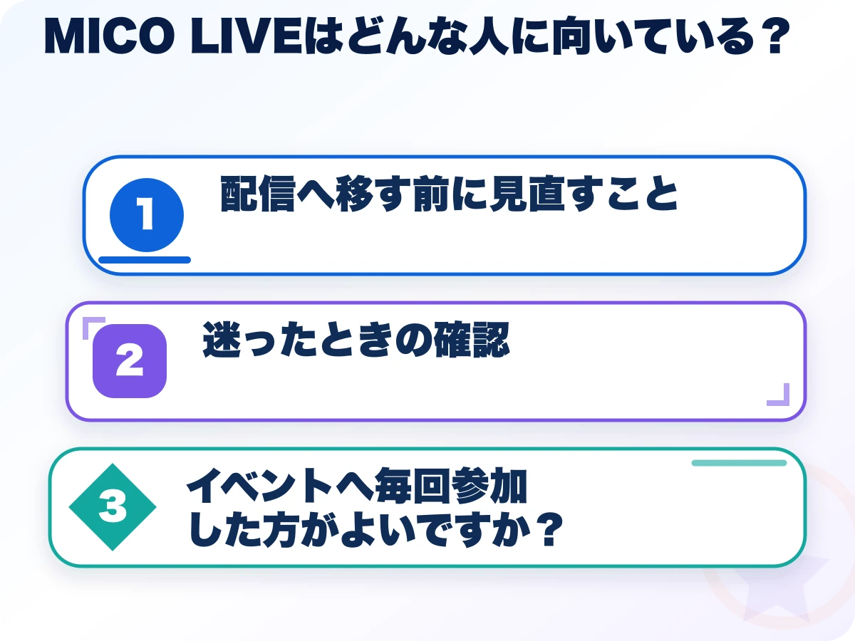 MICO LIVE（ミコライブ）はどんな人に向いている？を実行する前の三つの確認