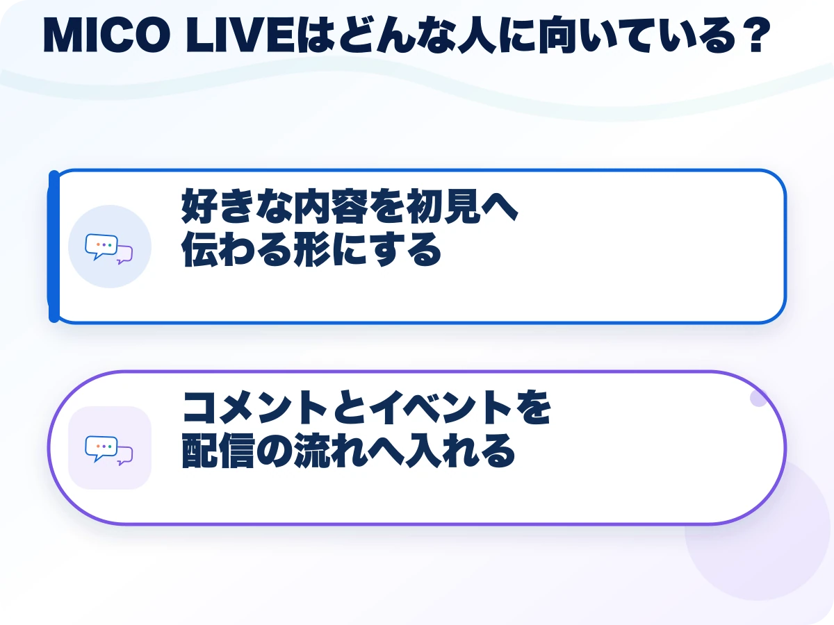 MICO LIVE（ミコライブ）はどんな人に向いている？の全体像