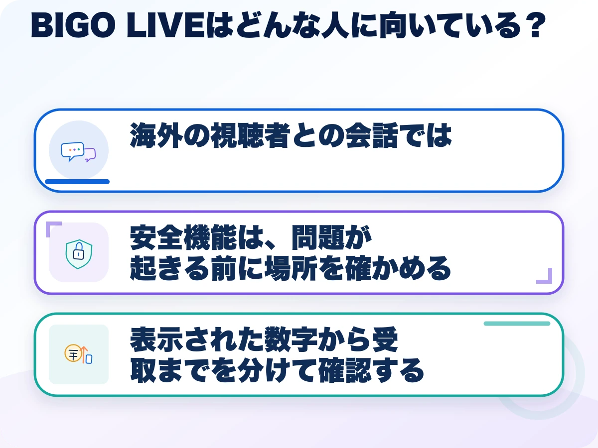 BIGO LIVE(ビゴライブ)はどんな人に向いている?の三つのポイント