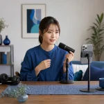 スマートフォンとマイクを固定して視聴側の音を確認する配信準備