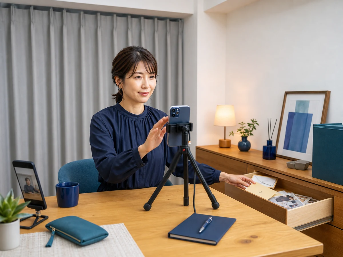 個人情報を片付けて安全な配信背景を準備する様子