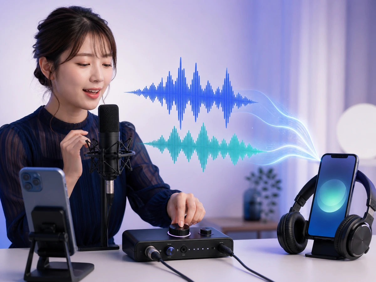 歌声と伴奏の音量を別の視聴端末で聞き比べるテスト