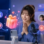 ライブ配信で届いたバーチャルギフトへ感謝を伝えるライバー