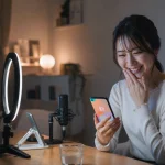 配信を終えた後にスマートフォンで初めての応援を確認するライバー