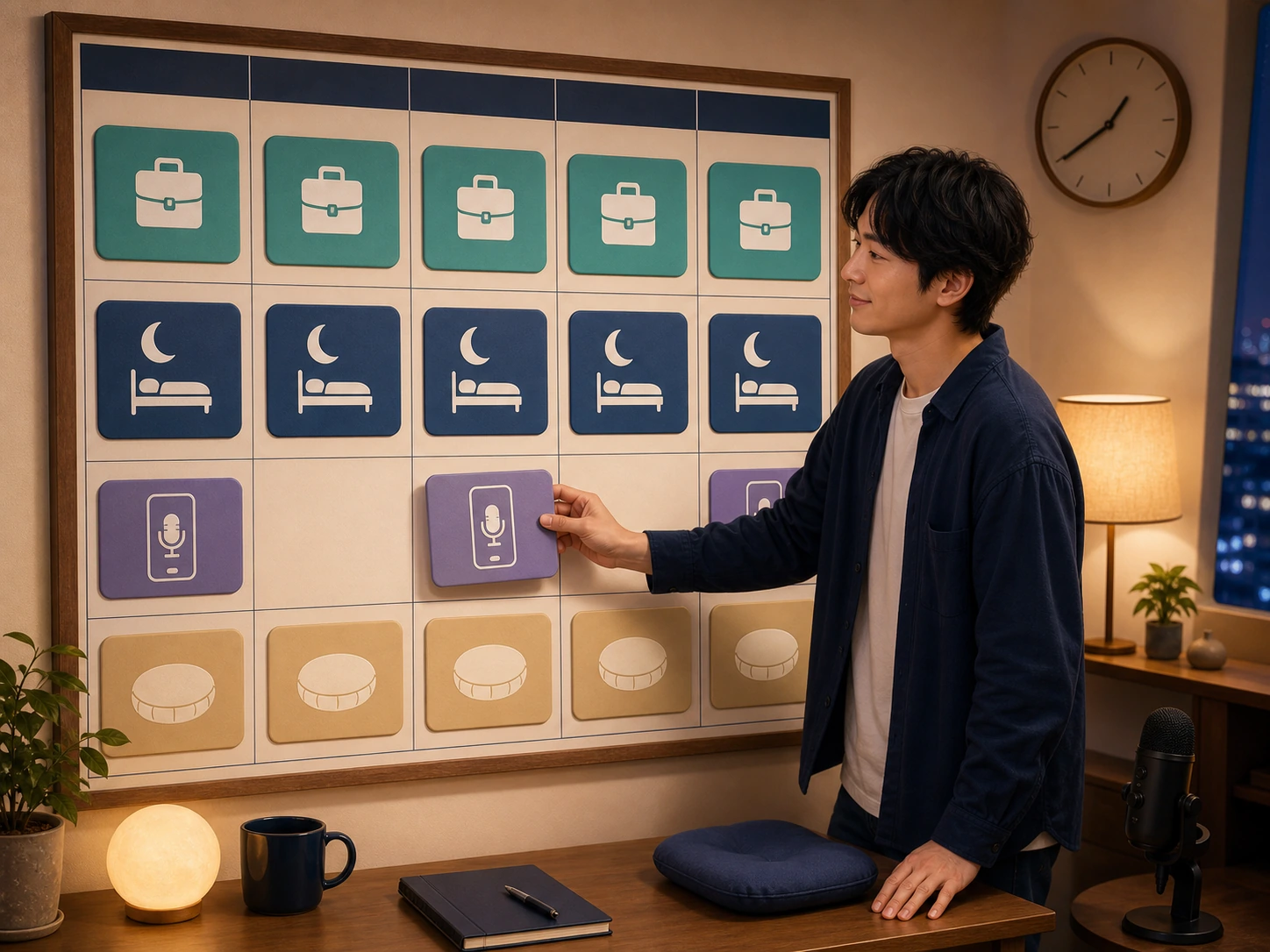 仕事や学校、睡眠、配信、予備時間を一つの予定へ入れている様子