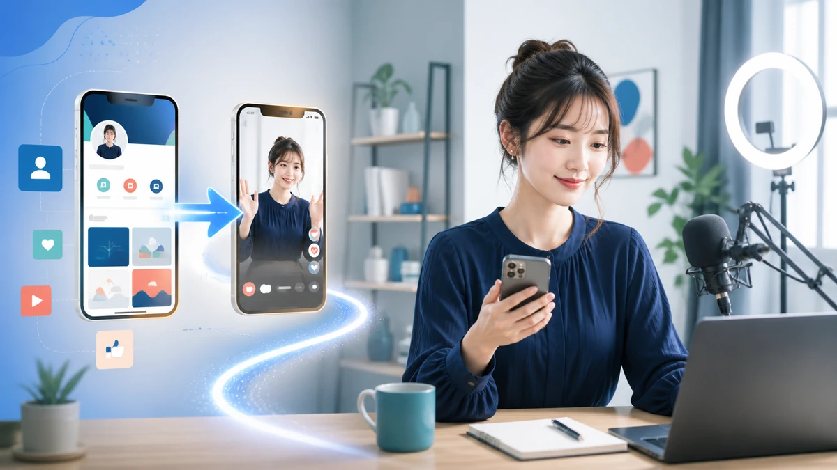SNSプロフィールからライブ配信までの道順を二つの端末で確認する配信者