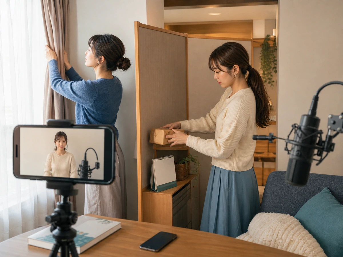 配信前に背景、音、通知、場所を確認する配信者