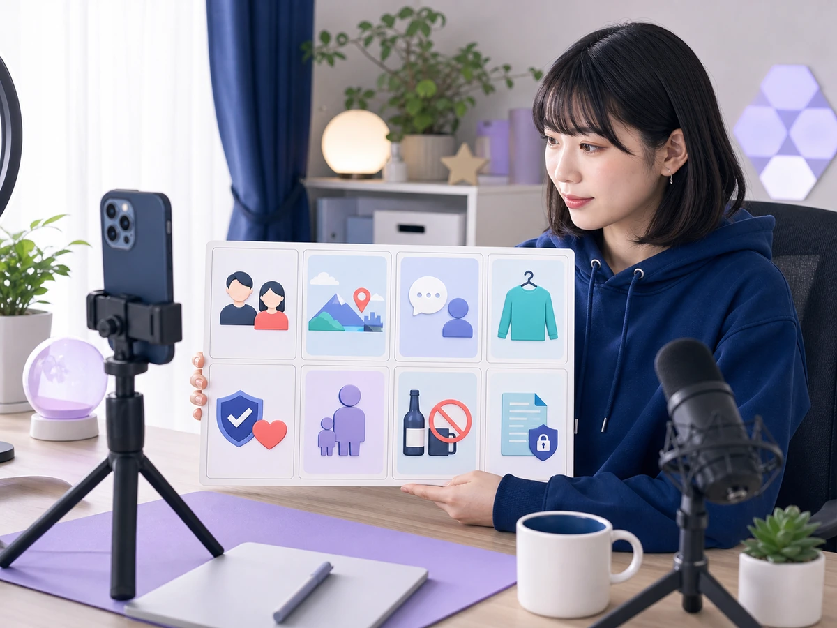 配信企画を安全や権利や出演者などの項目に分けて確認する配信者
