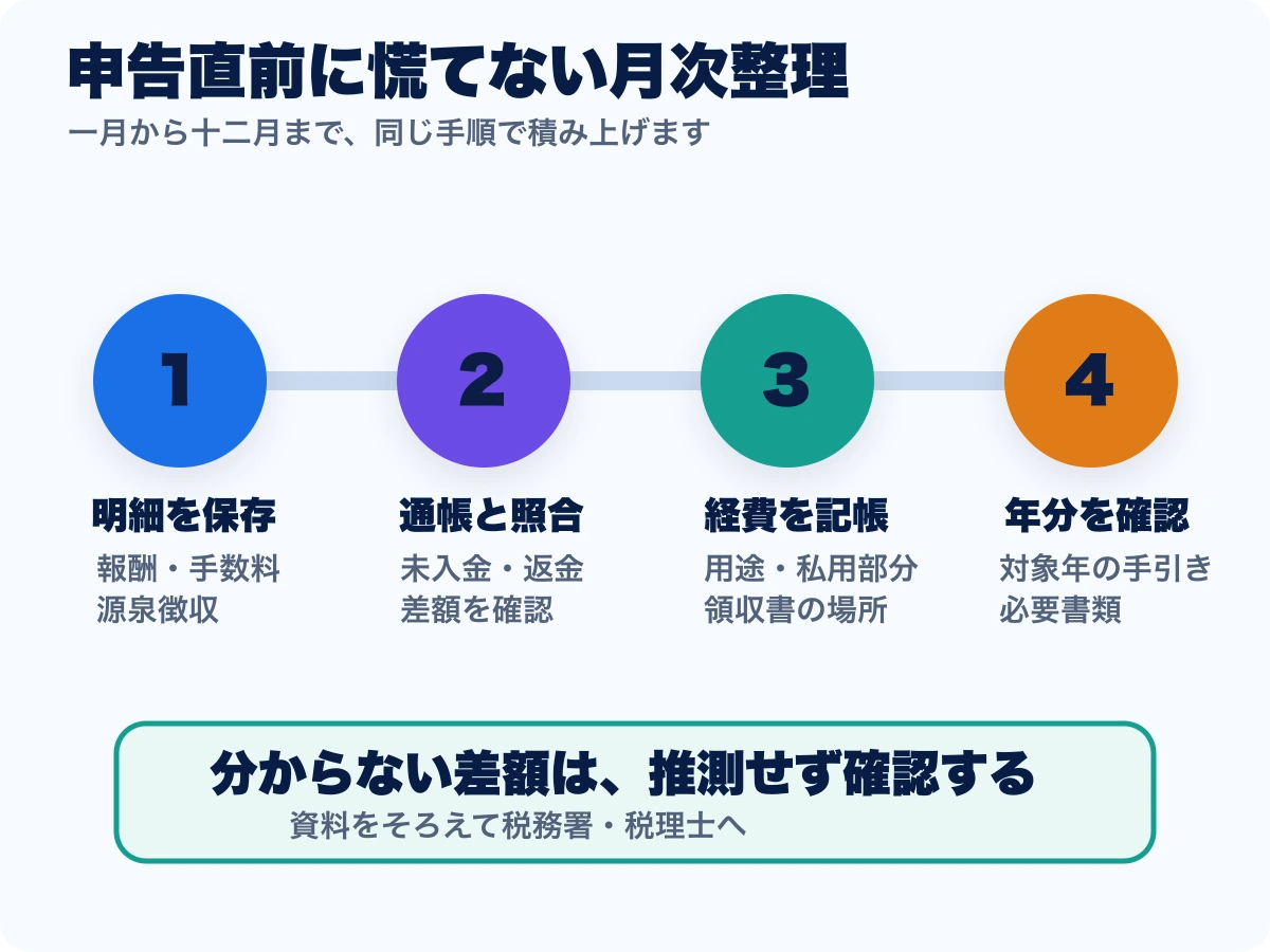ライバーが毎月の確定申告準備で行う四つの手順