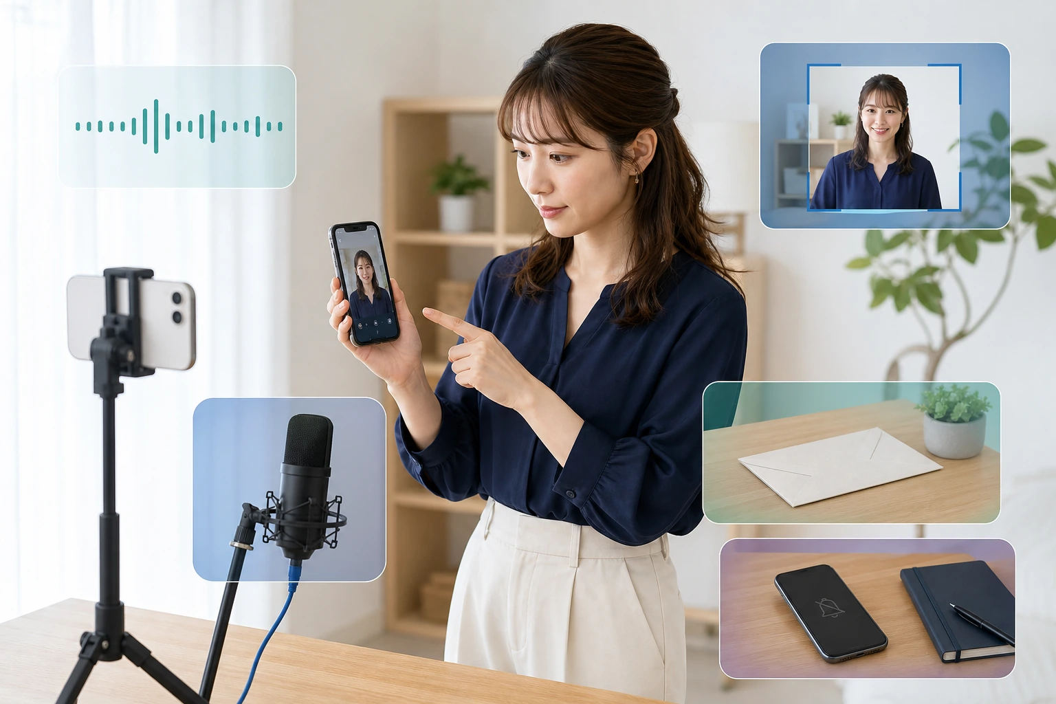 配信前にスマートフォンの画面、音、背景、通知を確認する配信者