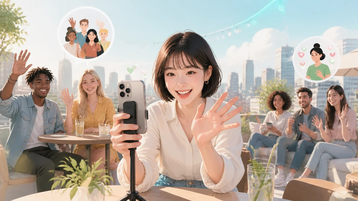 YouNow（ユーナウ）の特徴と始め方を場面で説明する画像